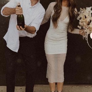 Pampas sheer pearl bodycon dress Untamed Petals NEW